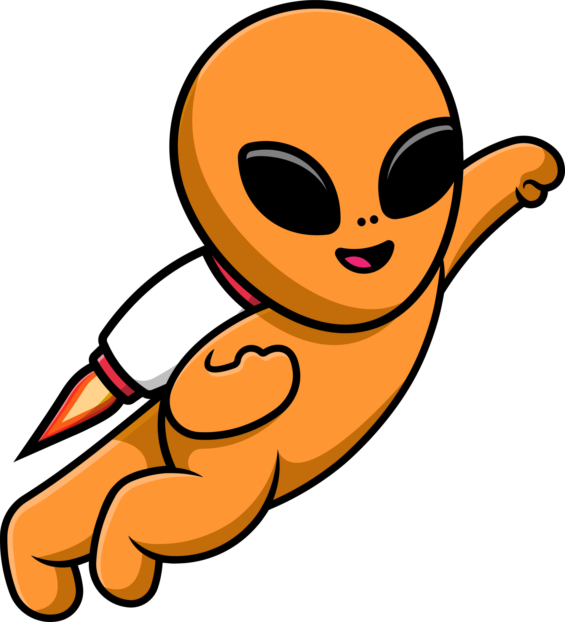 Cute Alien Flying With Rocket Cartoon