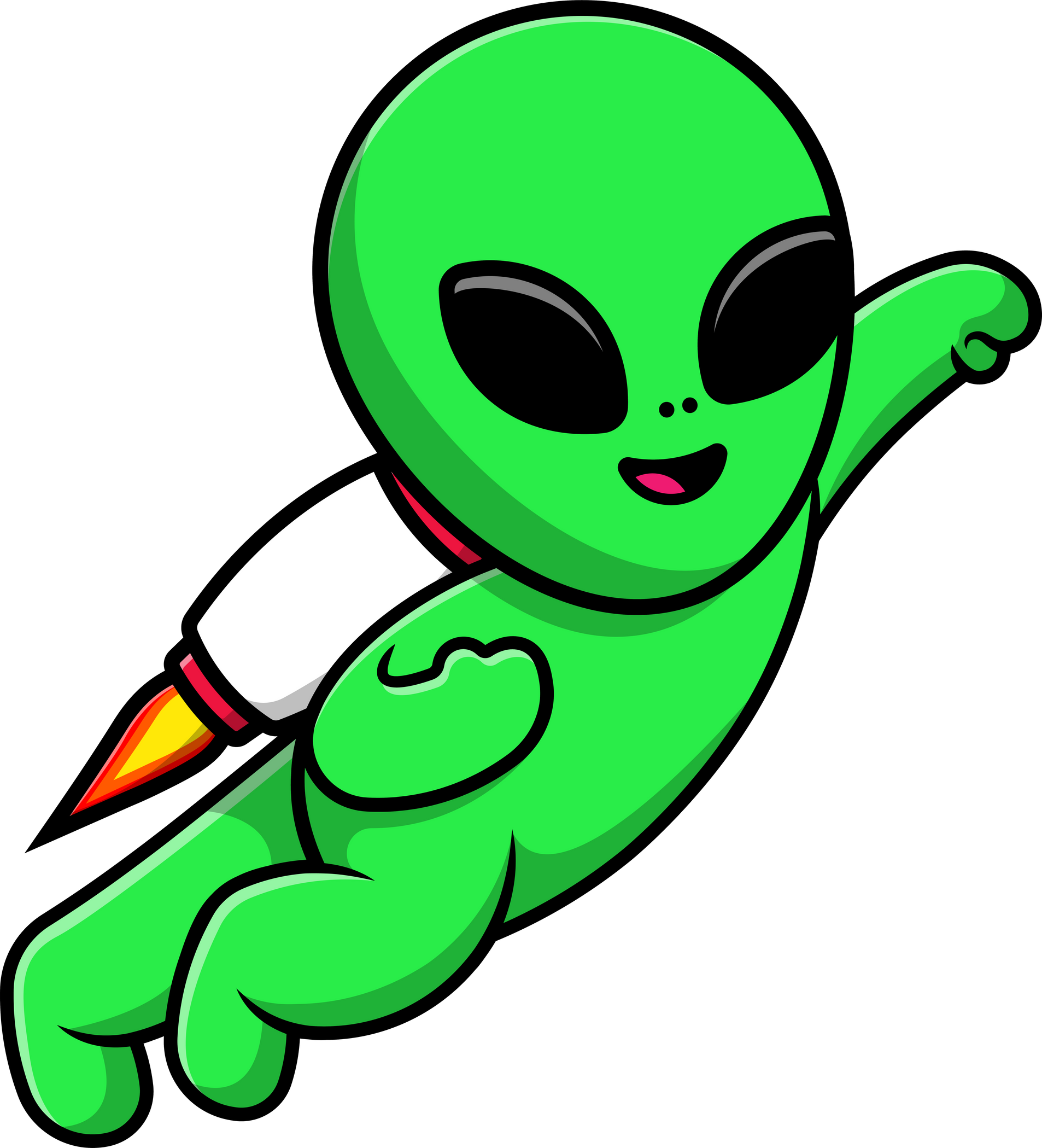 Cute Alien Flying With Rocket Cartoon